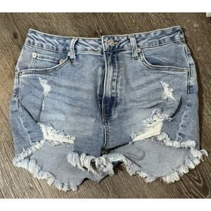 Love Tree Jean Cut Off Shorts, Light Wash, Distressed, Stretchy, Medium